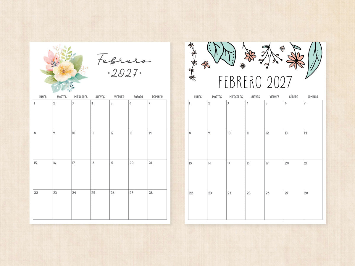 febrero 2027 calendario en blanco