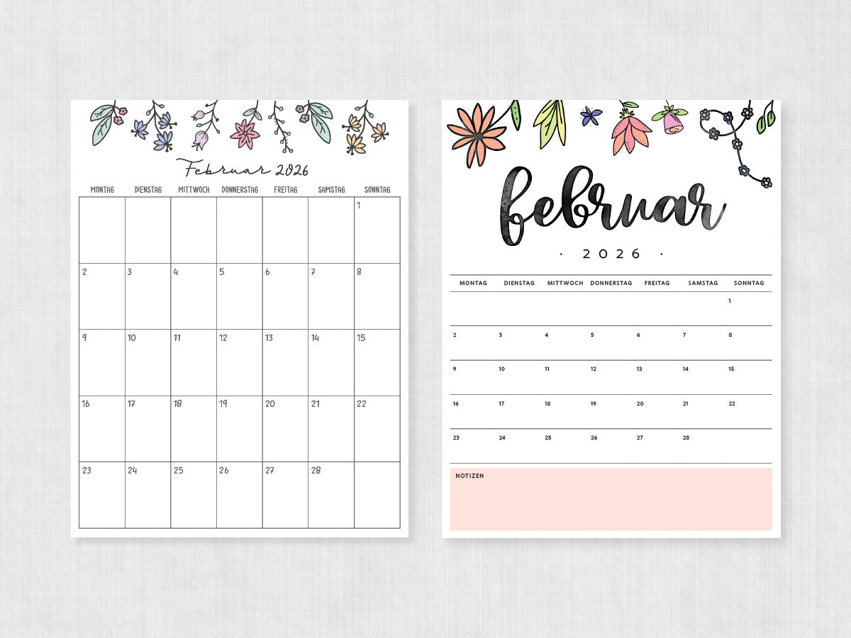 februar 2026 kalender zum ausdrucken