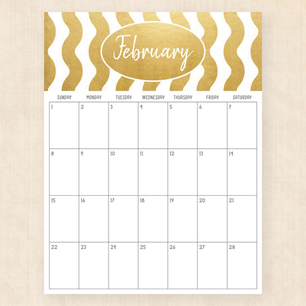 february 2026 calendar golden glamour