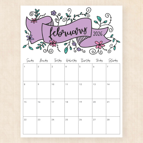 february 2026 calendar luminous lillies