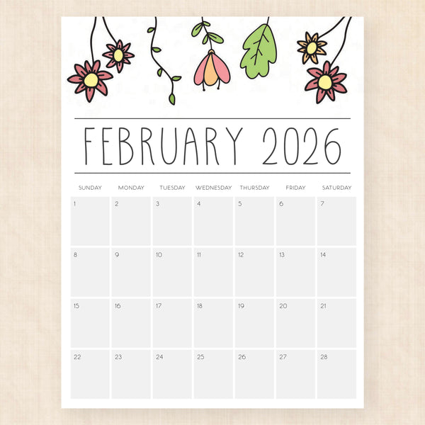 february 2026 calendar opulent orchids