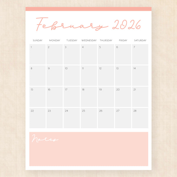 february 2026 calendar serene symphony