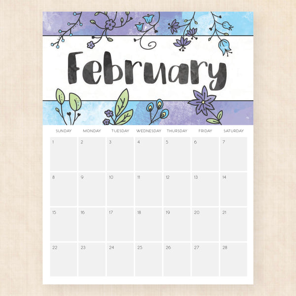 february 2026 calendar brilliant blossoms