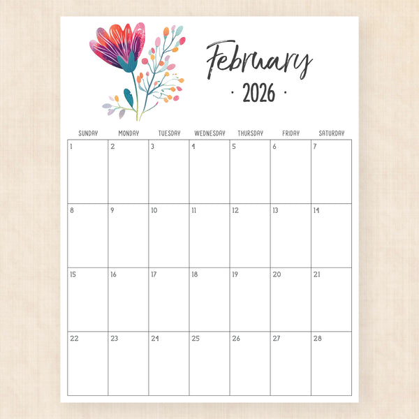 february 2026 calendar hibiscus harmony