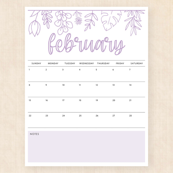 february 2026 calendar delicate daffodils