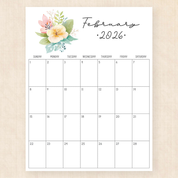 february 2026 calendar pastel paradise
