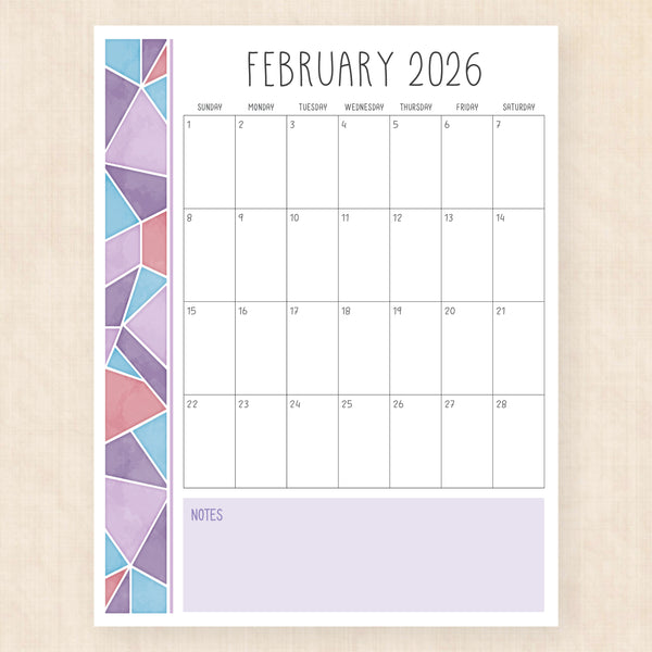 february 2026 calendar midsummer mosaic