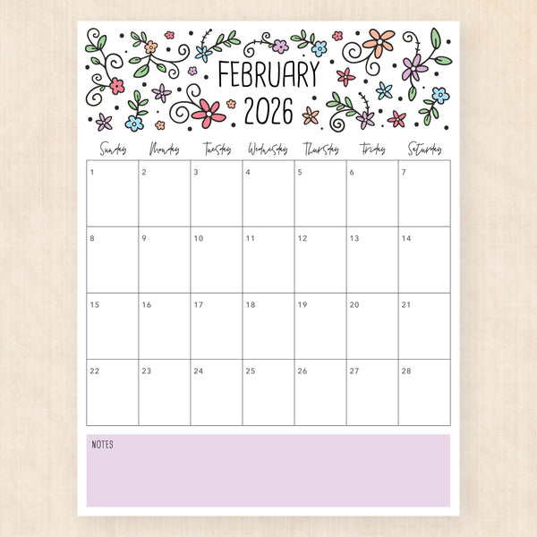 february 2026 calendar lovely lillies