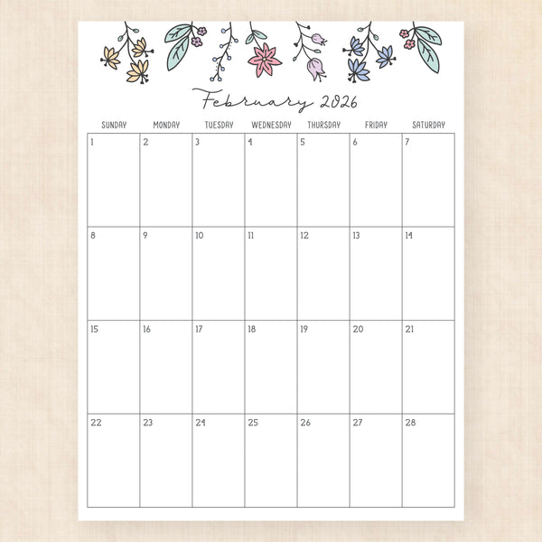 february 2026 calendar wildflower whimsy