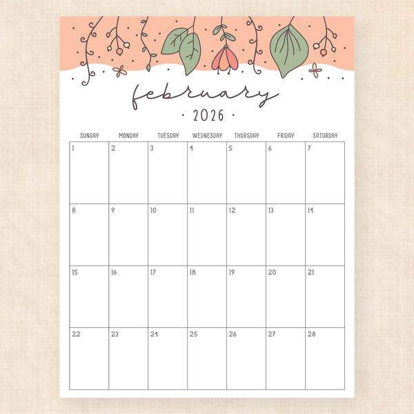 february 2026 calendar tropical treasure