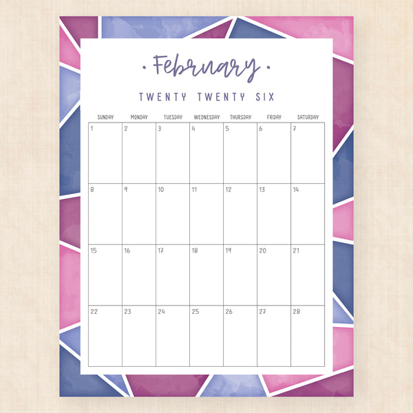 february 2026 calendar midnight mosaic