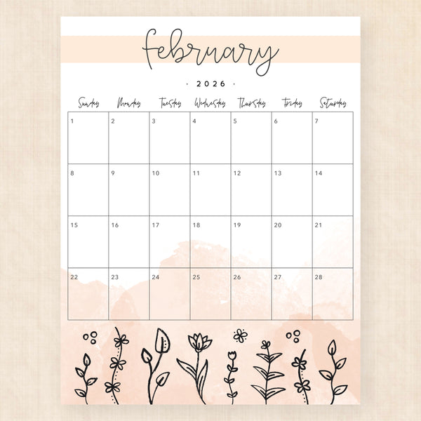february 2026 calendar springtime splash