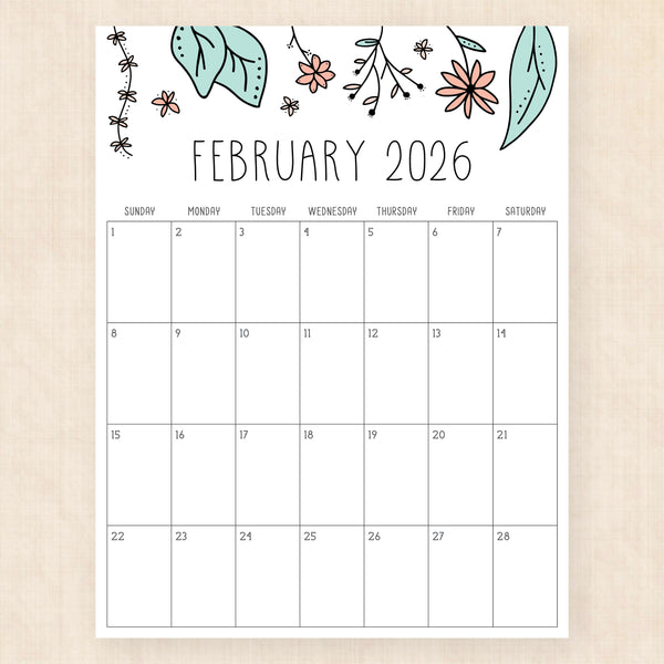 february 2026 calendar rhododendron rain
