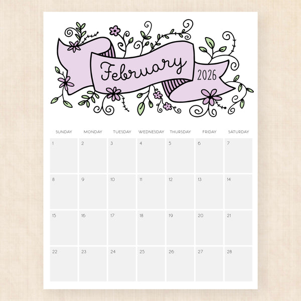 february 2026 calendar lavish lillies