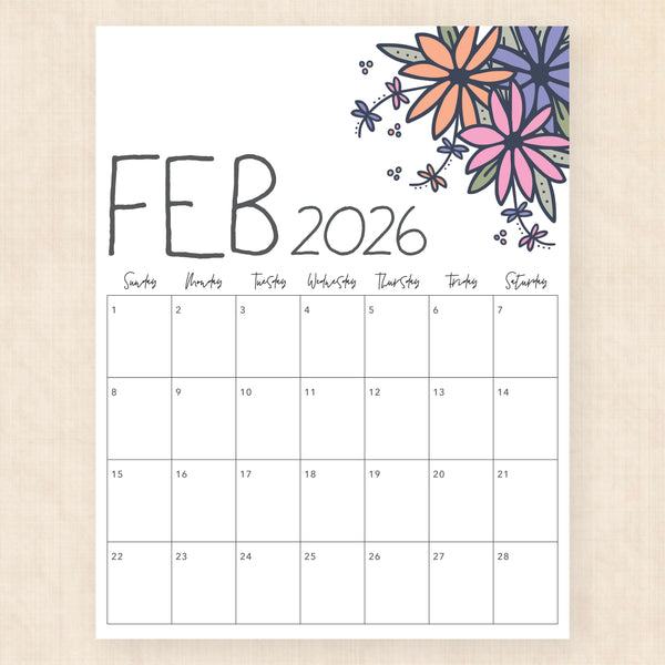 february 2026 calendar dapper daisies