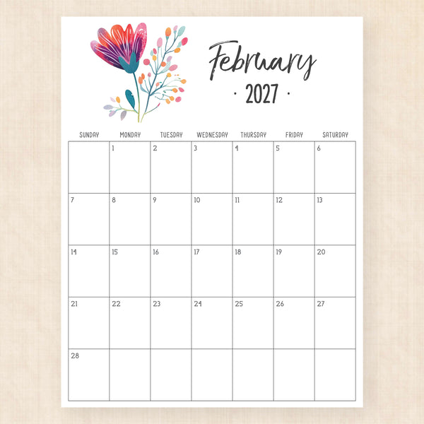 february 2027 calendar hibiscus harmony