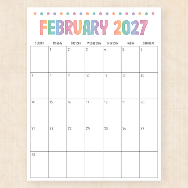 february 2027 calendar electric echo