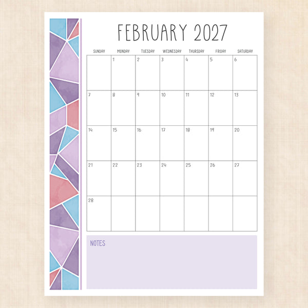 february 2027 calendar midsummer mosaic