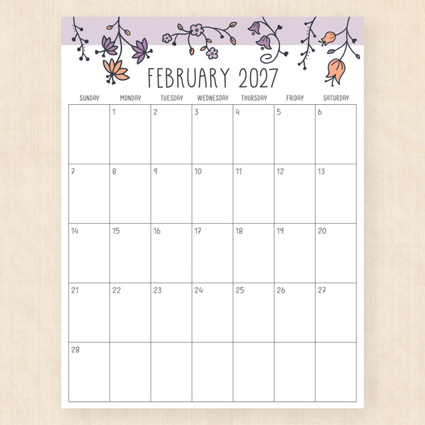 february 2027 calendar sunlight solace