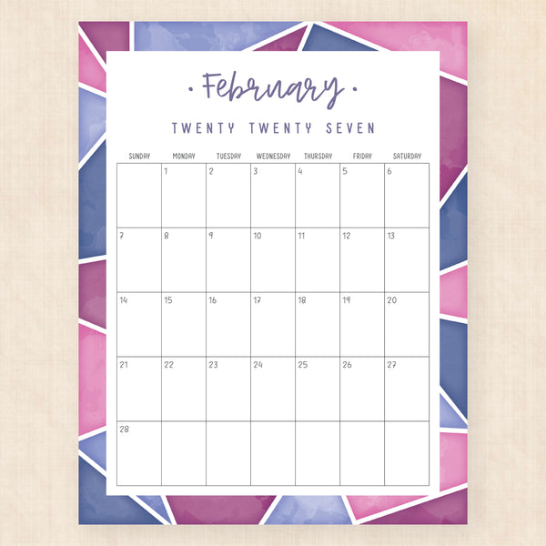 february 2027 calendar midnight mosaic