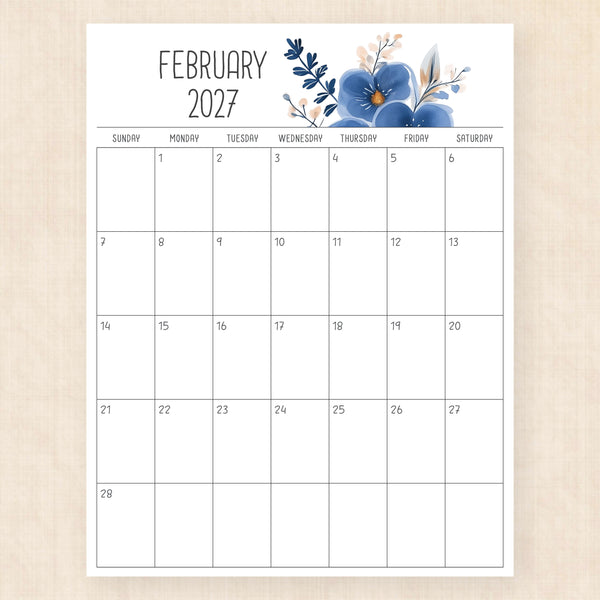 february 2027 calendar royal reverie
