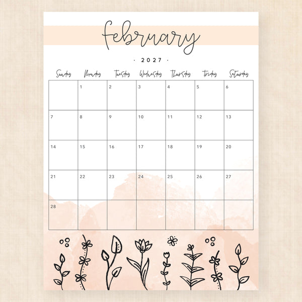 february 2027 calendar springtime splash