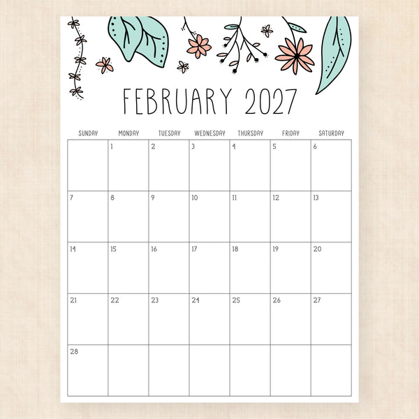 february 2027 calendar rhododendron rain