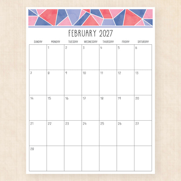 february 2027 calendar magic mosaic