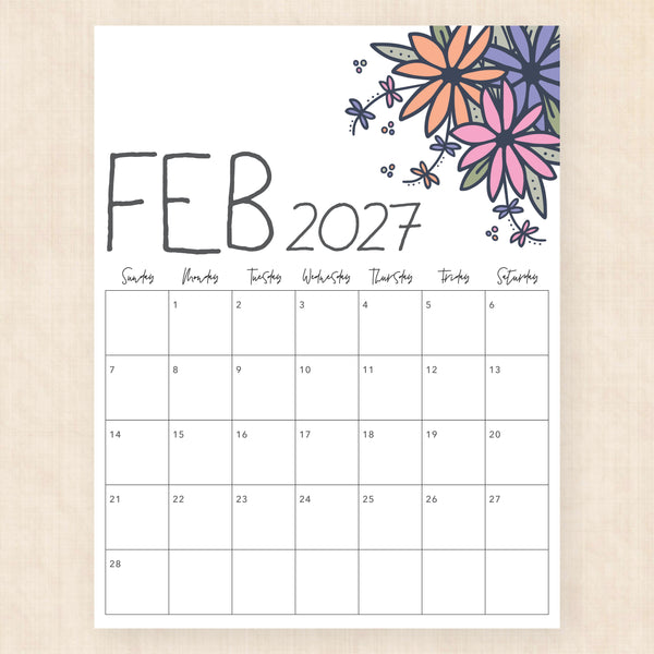 february 2027 calendar dapper daisies
