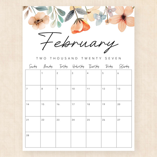 february 2027 calendar lush lagoon