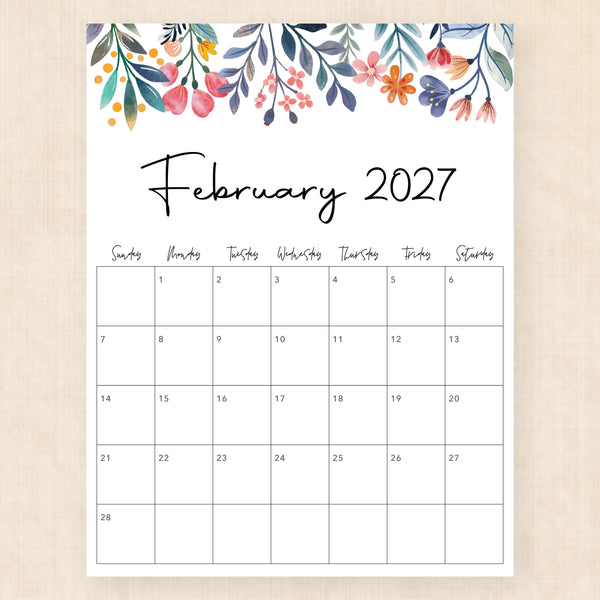 february 2027 calendar floral fantasy