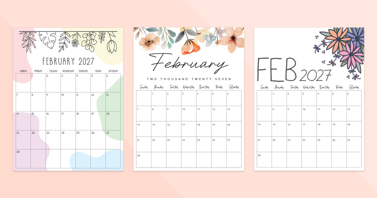 February 2027 Calendar Printable 2 February 2027 Calendar · Printable PDF Templates