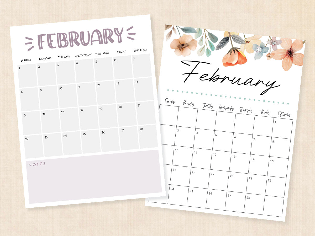 February Calendar · Printable PDF Template