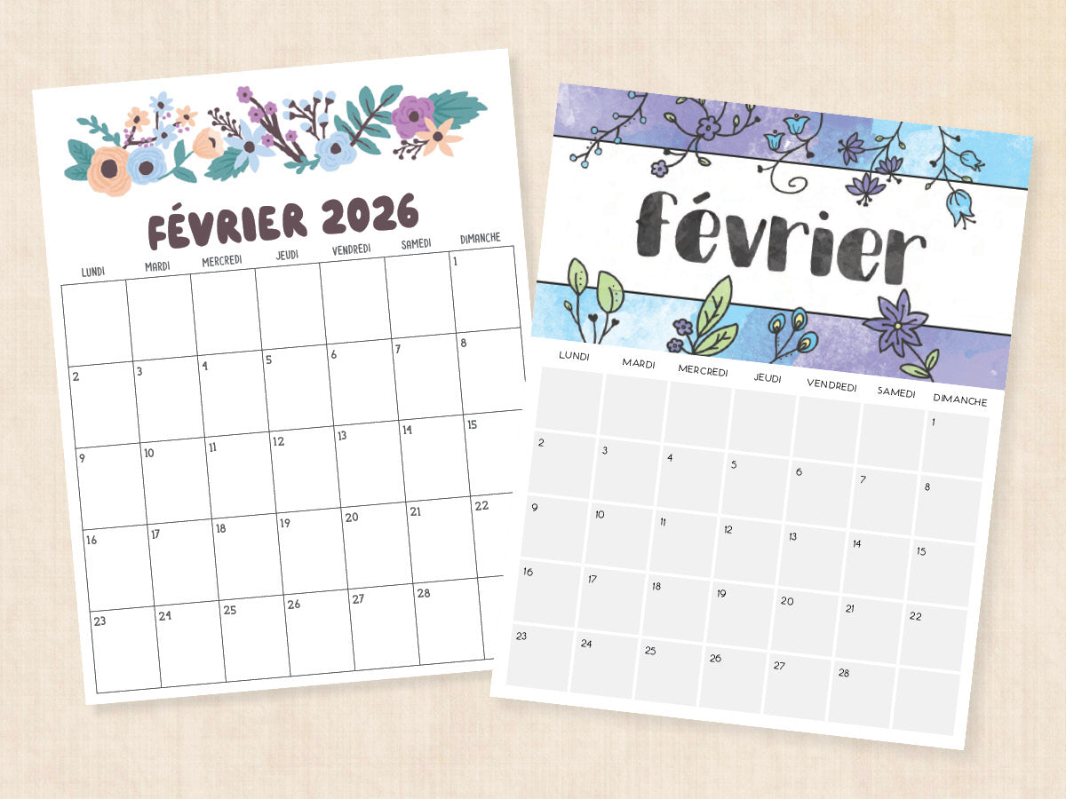 février 2026 calendrier pdf