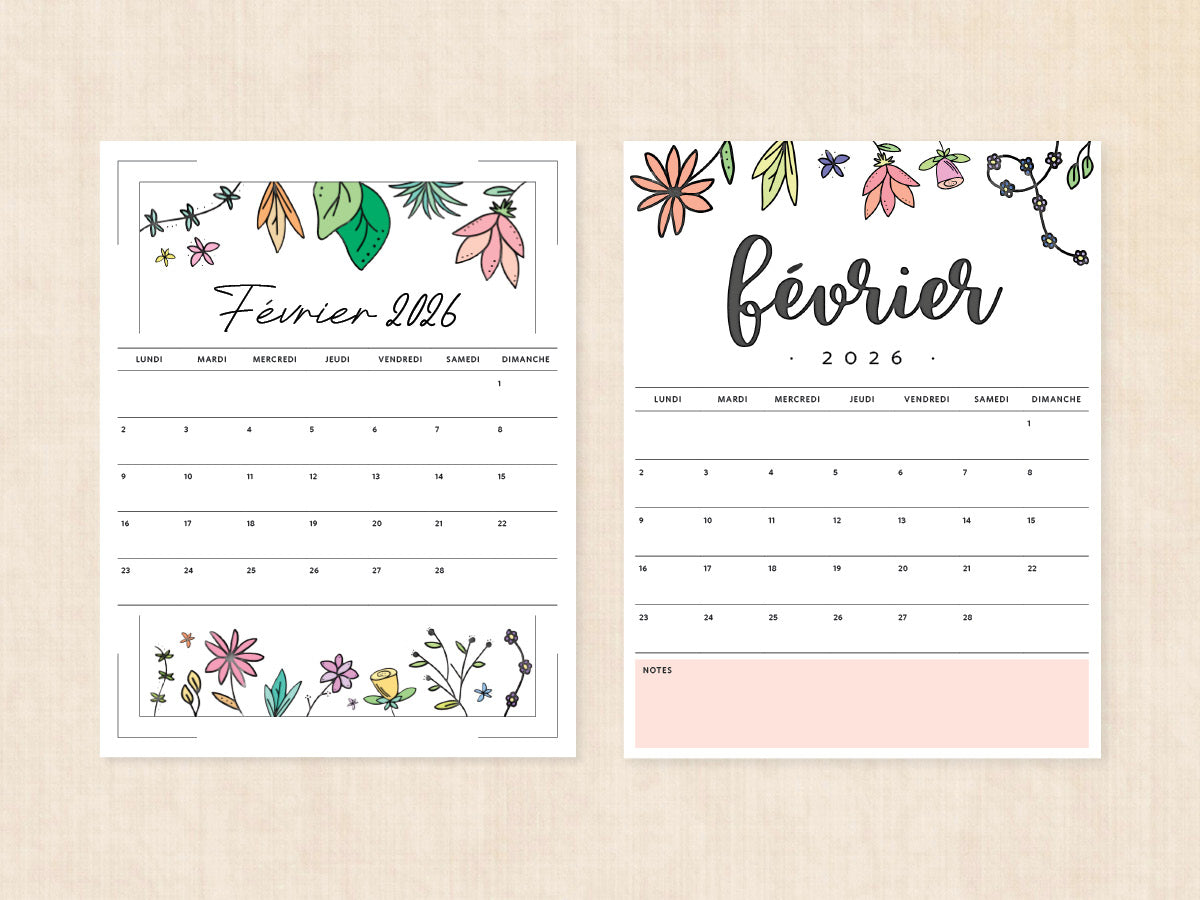 février 2026 calendrier vierge