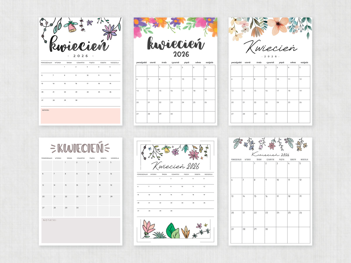 gotowy kalendarz kwiecien do druku 2026