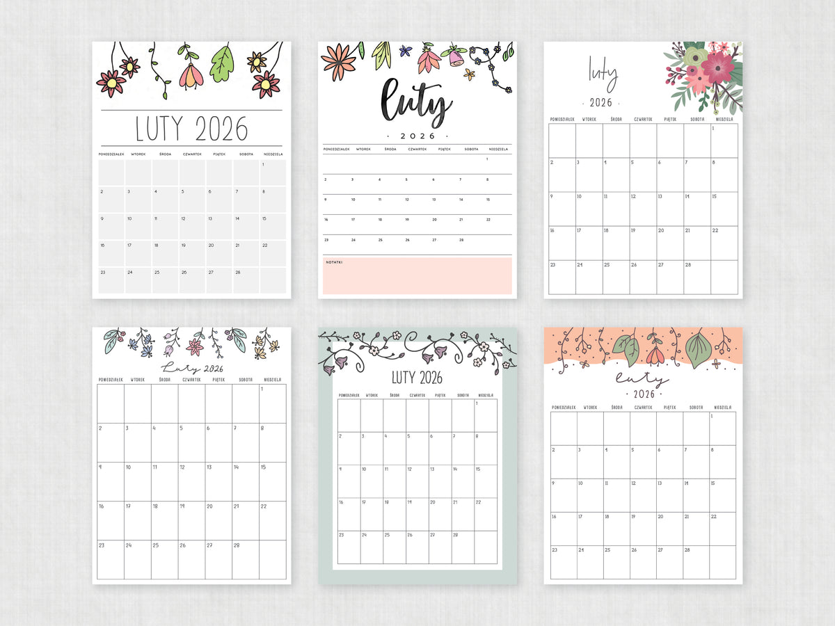 gotowy kalendarz luty do druku 2026