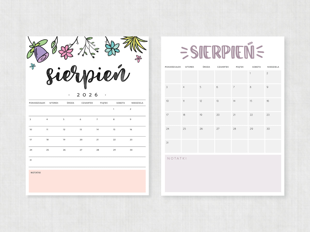 gotowy kalendarz sierpień do druku 2026