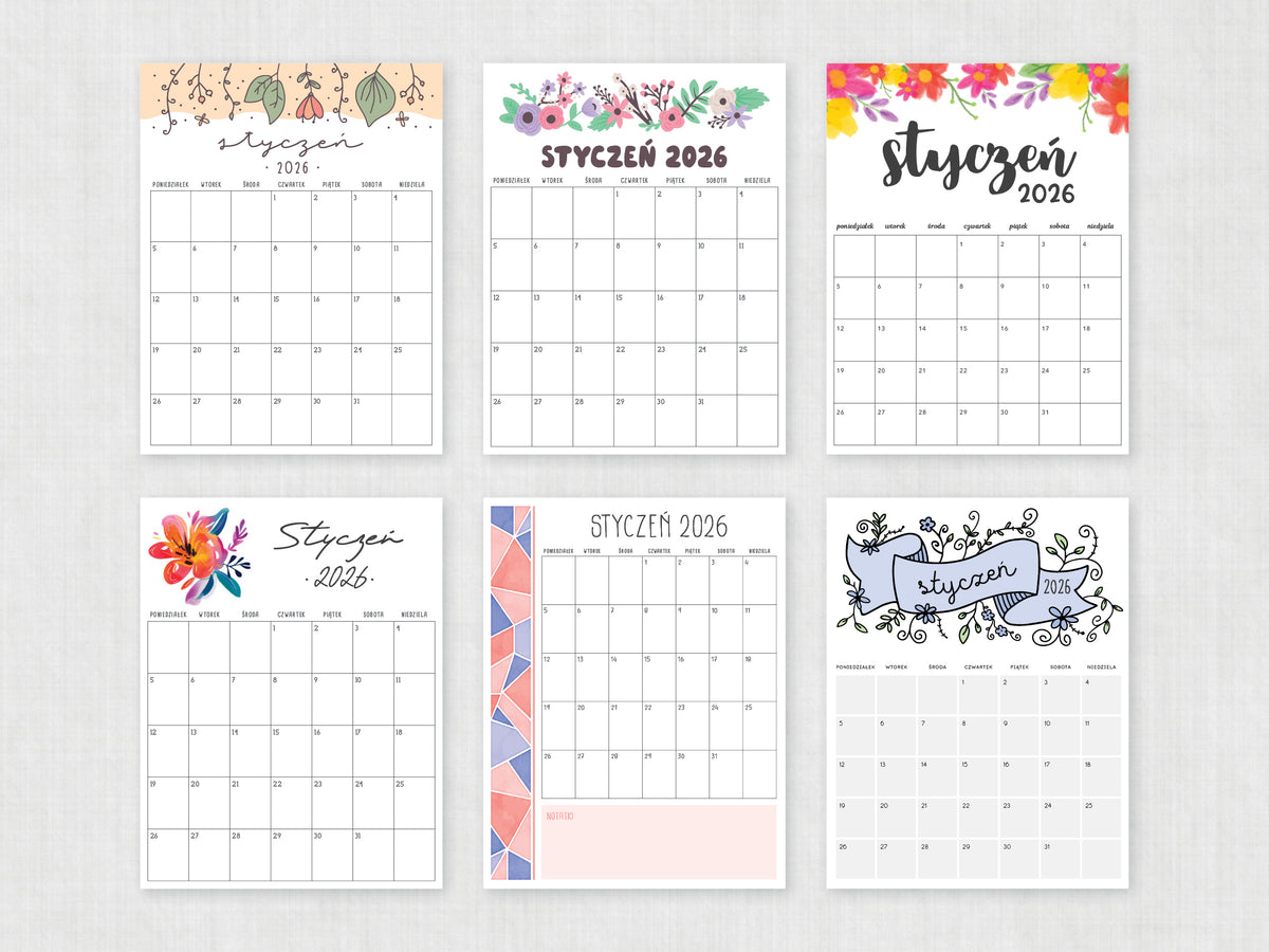 gotowy kalendarz styczeń do druku 2026