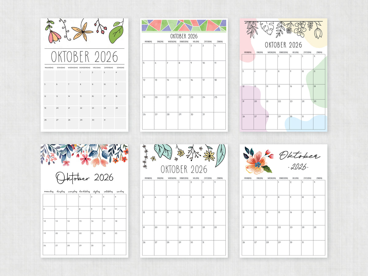 jaarkalender oktober 2026