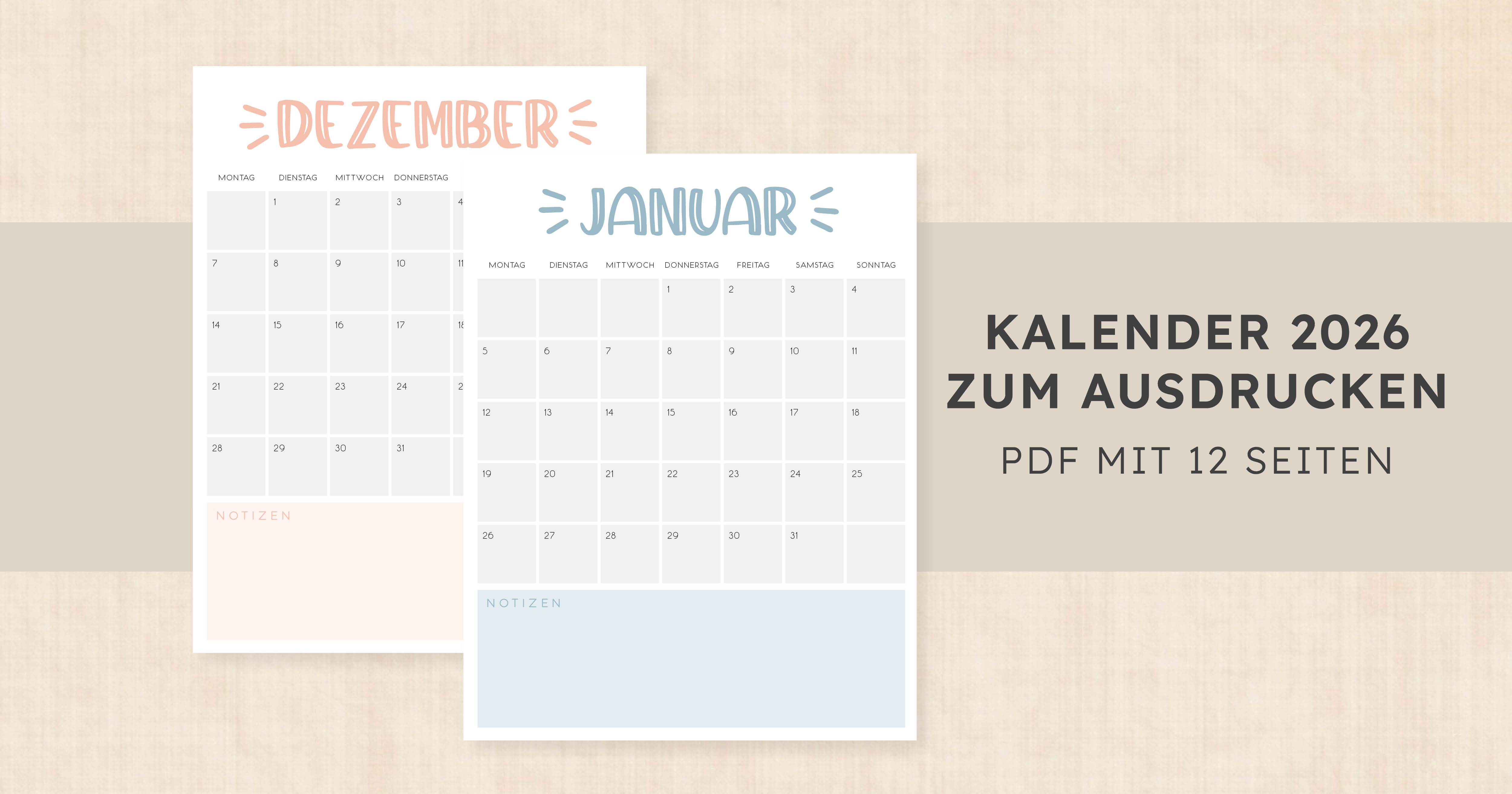 Kalender 2026 zum Ausdrucken · Sassy Splash