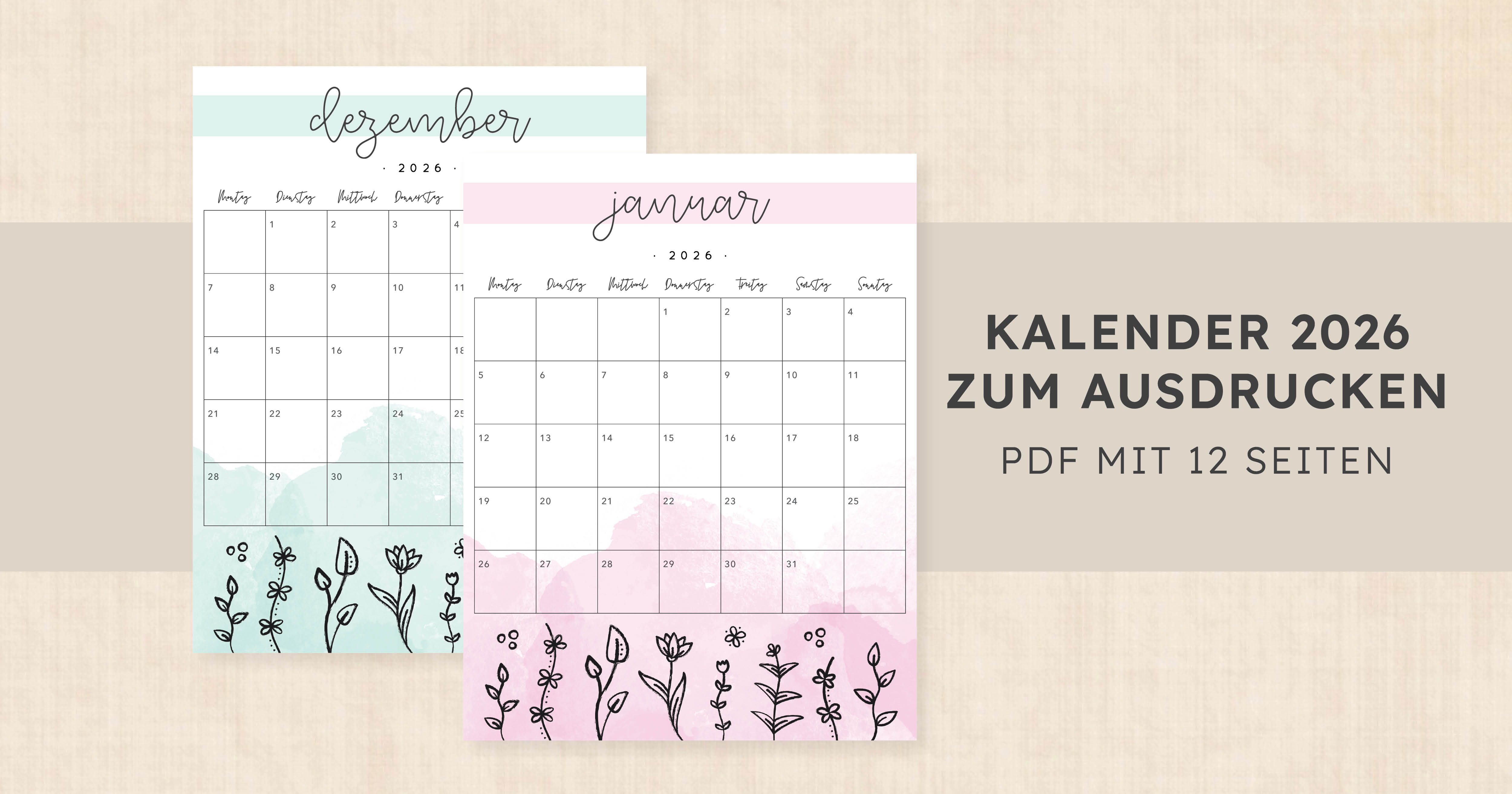 Kalender 2026 zum Ausdrucken · Springtime Splash