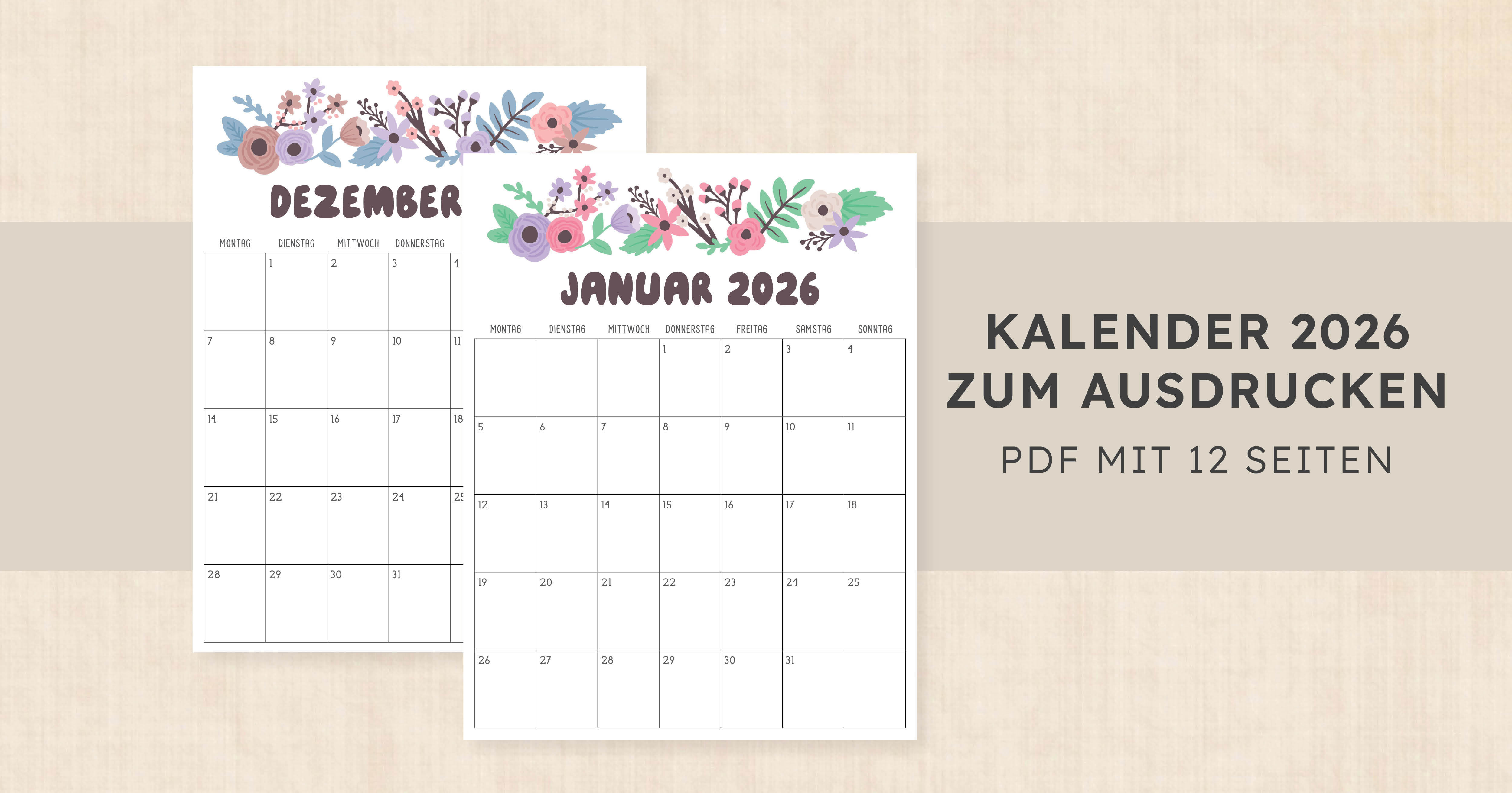 Kalender 2026 zum Ausdrucken · Driftwood Dreams