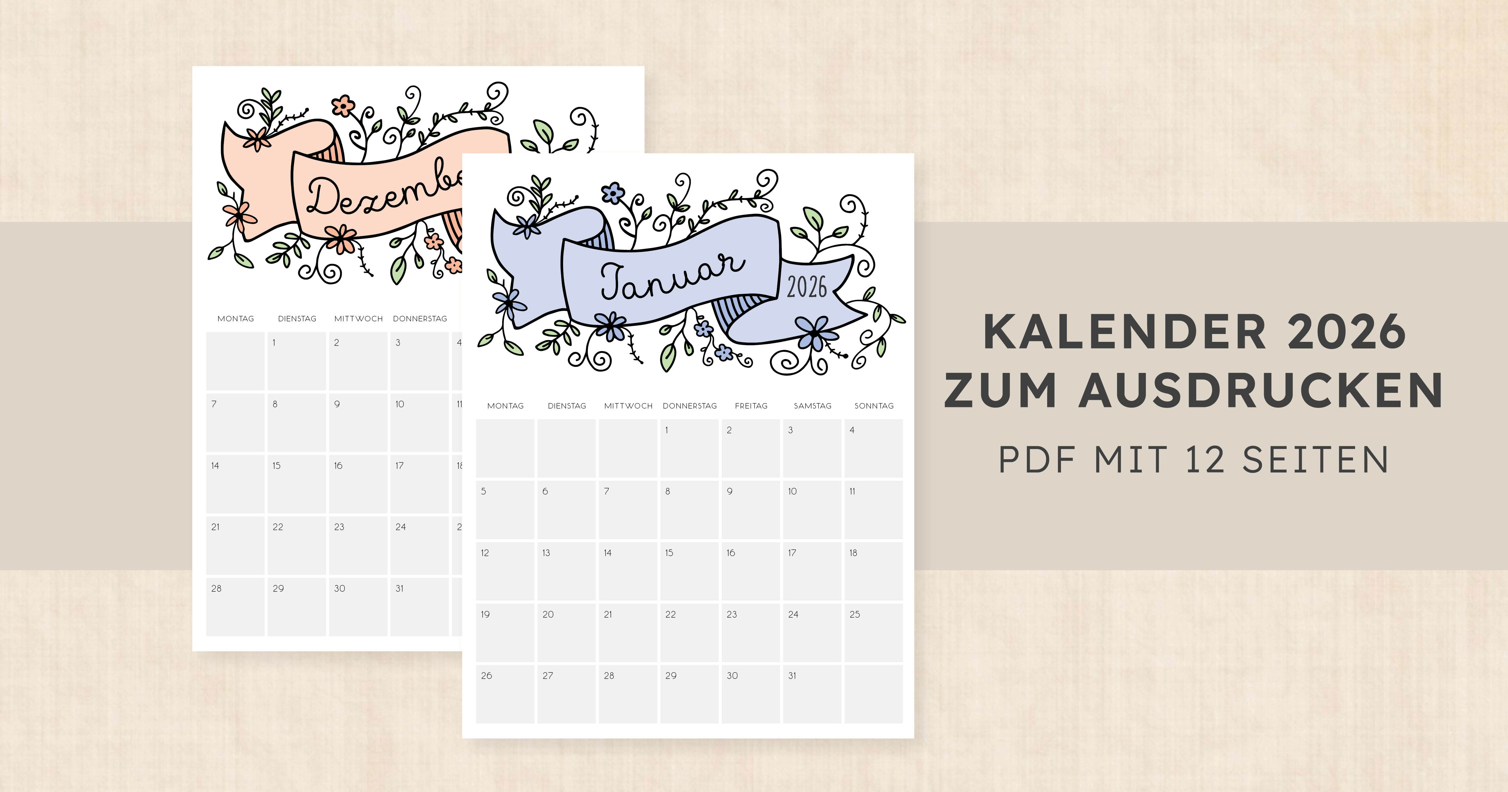 Kalender 2026 zum Ausdrucken · Lavish Lillies