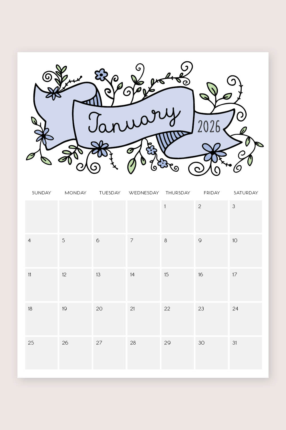 january 2026 blank calendar