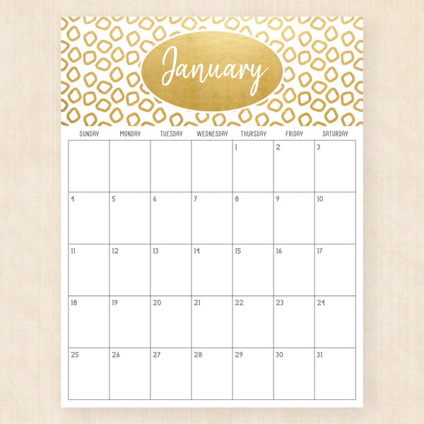 january 2026 calendar golden glamour