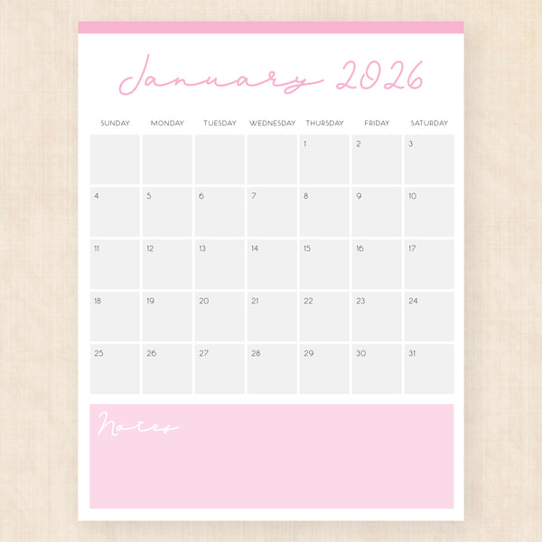 january 2026 calendar serene symphony