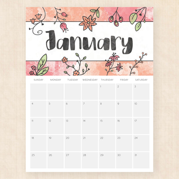 january 2026 calendar brilliant blossoms