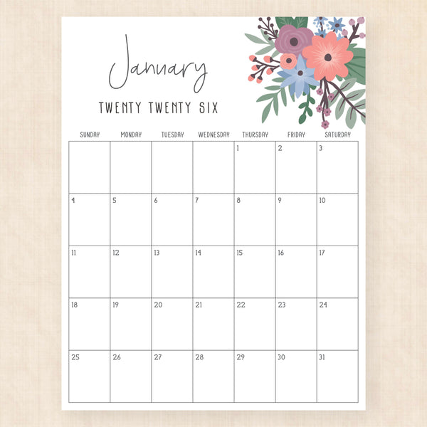 january 2026 calendar petunia punch