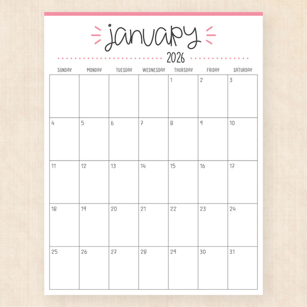 january 2026 calendar buzzy burst